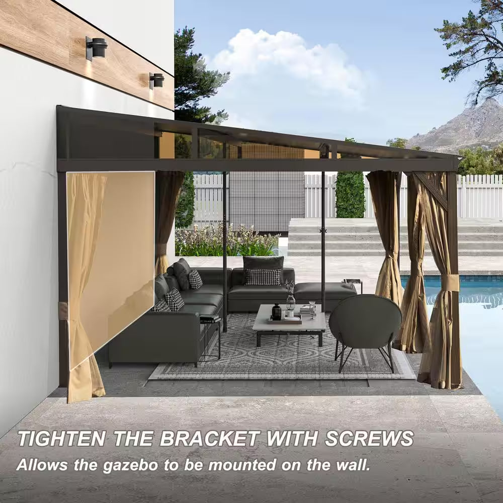 16 Ft. W X 12 Ft. D Aluminum Lean-To Gazebo with Galvanized Steel Roof Curtains and Netting