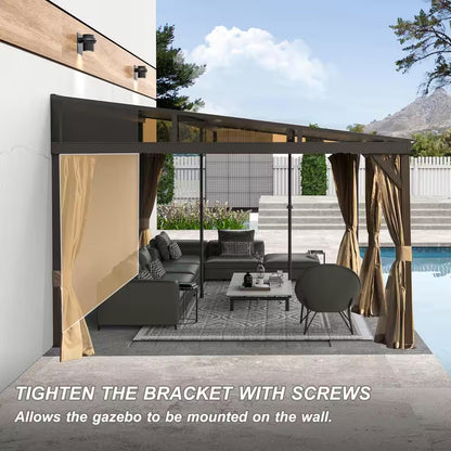 16 Ft. W X 12 Ft. D Aluminum Lean-To Gazebo with Galvanized Steel Roof Curtains and Netting