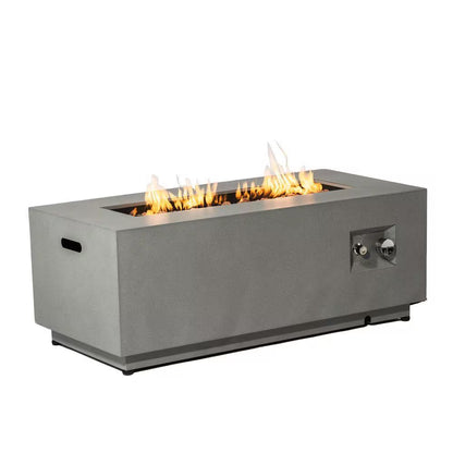 50000 BTU Rectangular Steel Fire Pit 42" Propane Gas Fire Pit Table Gray 2-Pieces for outside with Glass Wind Guard