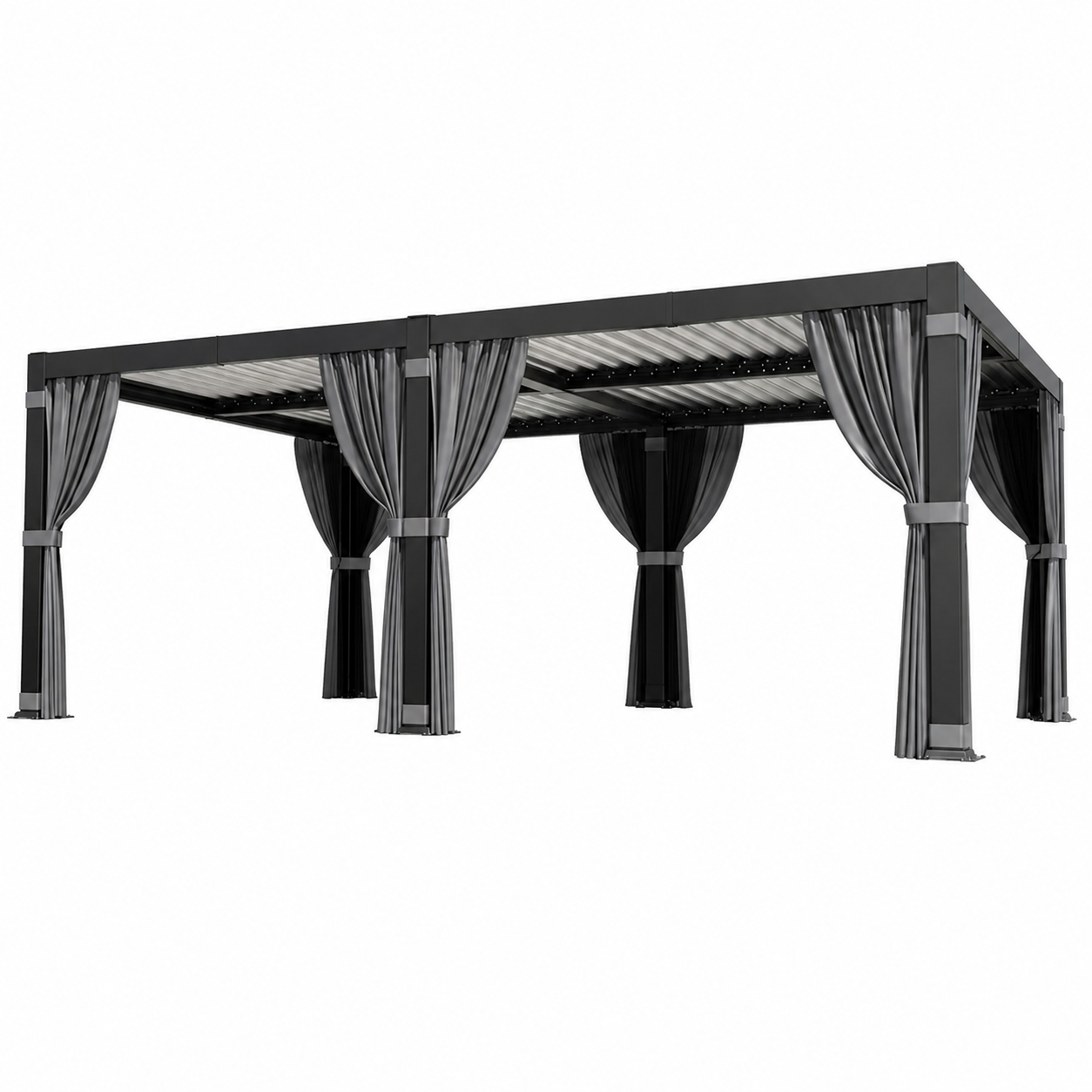 Aluminum Pergola with Adjustable Louvered Roof Waterproof Curtains and Nets
